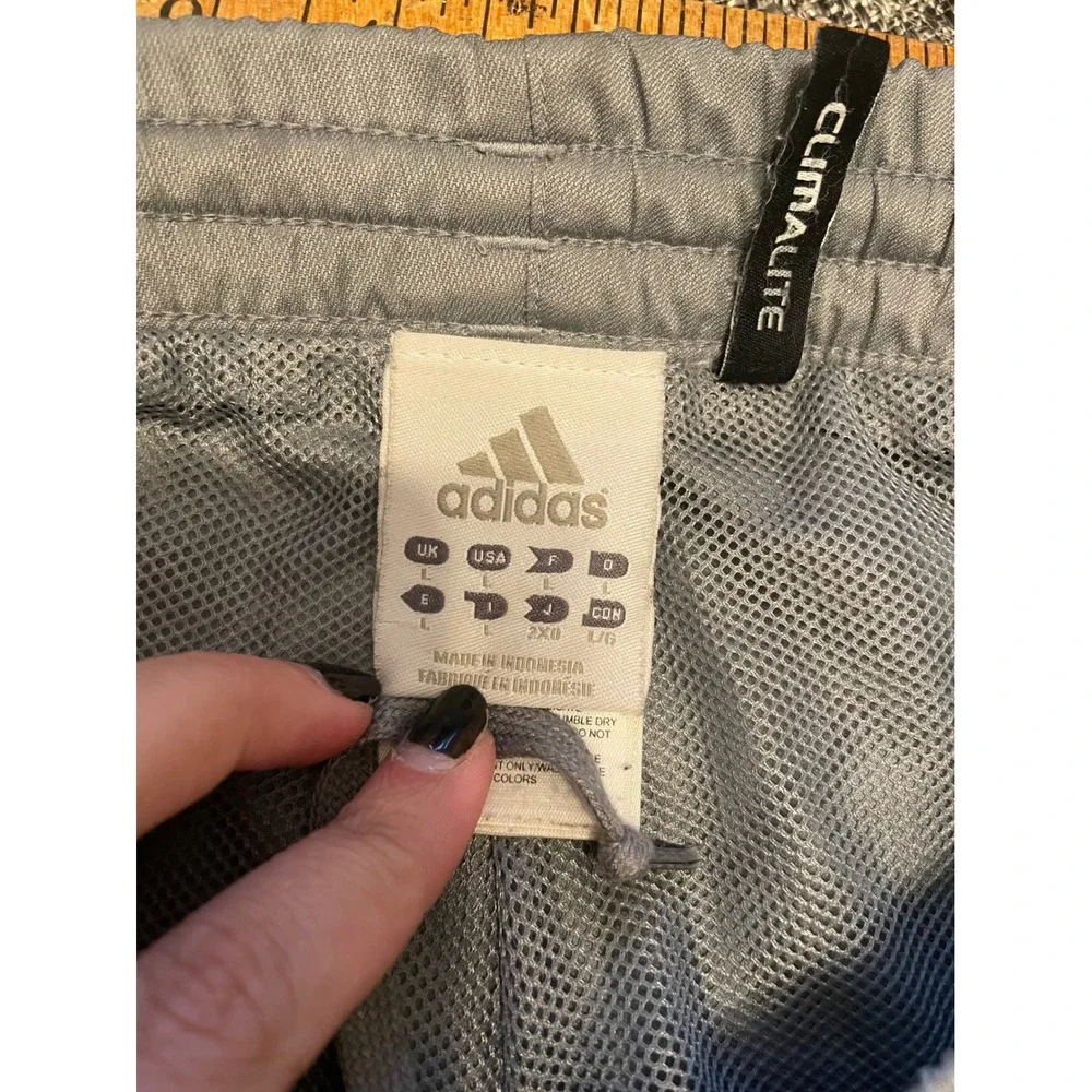 Adidas Climalite Mens Track Pants Gray Blue Stripe Mesh Lined Large Athletic